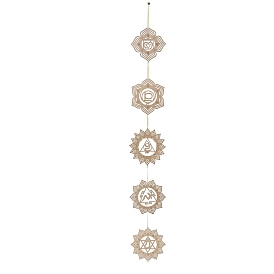 Bricolage inachevé bohème méditation énergie symbole bois pendentif kits de décoration, chakra yoga art mural ornement suspendu, avec une corde