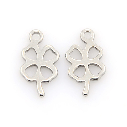 304 Stainless Steel Charms,Four Leaves Clover Pendants, 12x7x1mm, Hole: 1mm