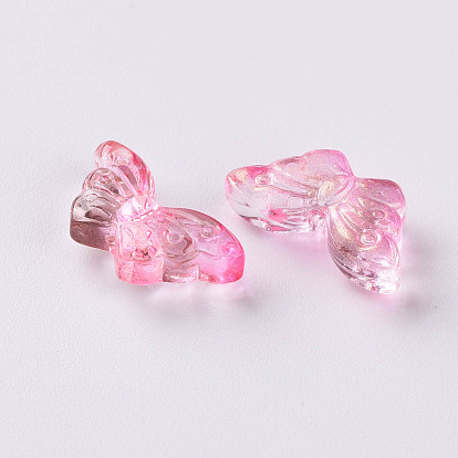 Transparent Spray Painted Glass Beads, with Glitter Powder, Butterfly