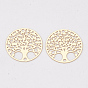 Brass Links Connectors, Etched Metal Embellishments, Long-Lasting Plated, Flat Round with Tree of Life