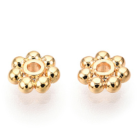 Brass Daisy Spacer Beads, Nickel Free, Real 18K Gold Plated