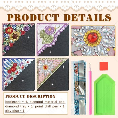 DIY Flower Pattern Switch Triangle Pack Corner Bookmark Diamond Painting Kits, Including Resin Rhinestones, Pen, Tray & Glue Clay