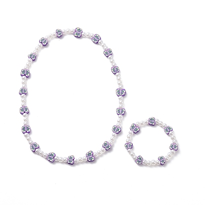 Adorable collier de perles en argile polymère et perles en plastique abs et bracelet extensible, ensemble de bijoux pour les enfants
