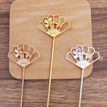 Iron Hair Stick Findings, with Alloy Findings, Fan