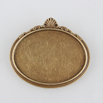 Vintage Alloy Brooch Cabochon Bezel Settings, Cadmium Free & Lead Free, with Iron Pin Brooch Back Bar Findings, Oval, Tray: 40x30mm, 40x45x2mm, Pin: 0.6mm