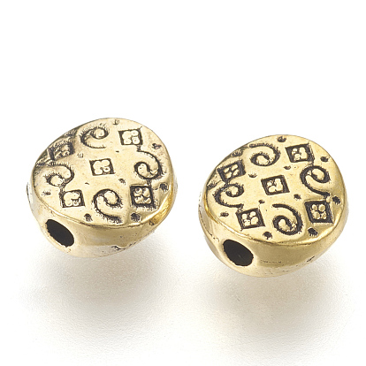 Tibetan Style Alloy Beads, Lead Free and Cadmium Free, Flat Round