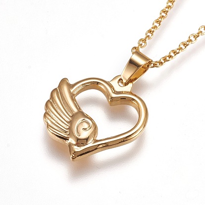 304 Stainless Steel Pendant Necklaces, with Lobster Claw Clasps, Flying Heart
