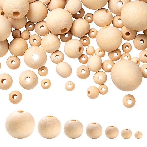 1000 pcs 7 taille perles de bois naturel non fini, perles d'espacement en bois rondes en vrac pour la fabrication artisanale, perles de macramé