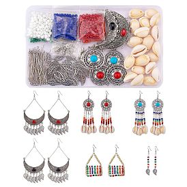 DIY Earring Making Kits, including Alloy Enamel & Resin Links, Alloy Pendants, Brass Charms, Natural Cowrie Shell Beads, Glass Seed Beads, Iron Earring Hooks & Jump Rings & Pins