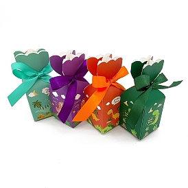 Boîte d'emballage de bonbons en forme de rectangle, boîte de cadeau de fête de mariage, avec ruban, motif de dinosaure