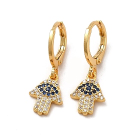 Cubic Zirconia Hamsa Hand with Evil Eye Dangle Leverback Earrings, Rack Plating Brass Jewelry for Women, Cadmium Free & Lead Free