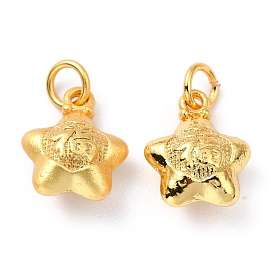 Brass Charms, with Jump Rings, Long-Lasting Plated, Star with Chinese Character Fu