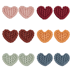 CHGCRAFT 12Pcs 6 Colors Handmade Polymer Clay Cabochons, Imitation Braided Pad, Heart