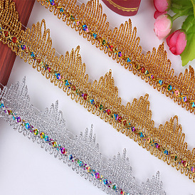 15 Yards Metallic Polyester Lace Trim, Wavy Trimmings with Colorful Paillettes for Sewing Decoration
