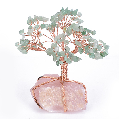 Natural Gemstone Display Decorations, Healing Stone Tree, for Reiki Healing Crystals Chakra Balancing, with Rose Gold Tone Aluminum Wires, Lucky Tree