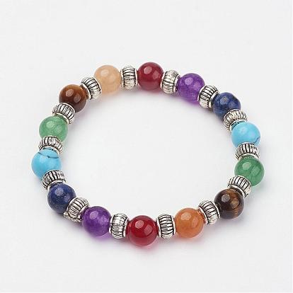 Pierres précieuses naturelles et synthétiques bracelets en perles extensibles, avec alliage de perles d'entretoise