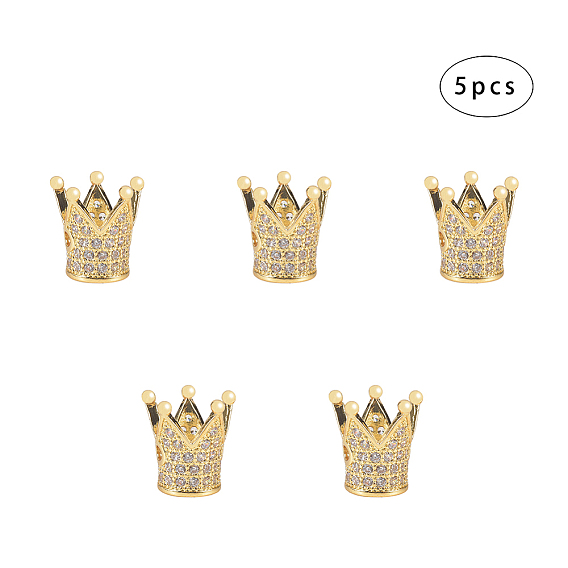 Eco-Friendly Brass Micro Pave Cubic Zirconia Crown Beads, Lead Free & Cadmium Free & Nickel Free, Clear