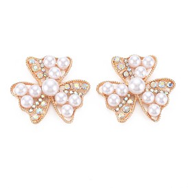 Rack Plating Alloy Cabochons, with Crystal AB Rhinestone and Acrylic, Faceted, Cadmium Free & Lead Free, Light Gold, 3-Petal Flower