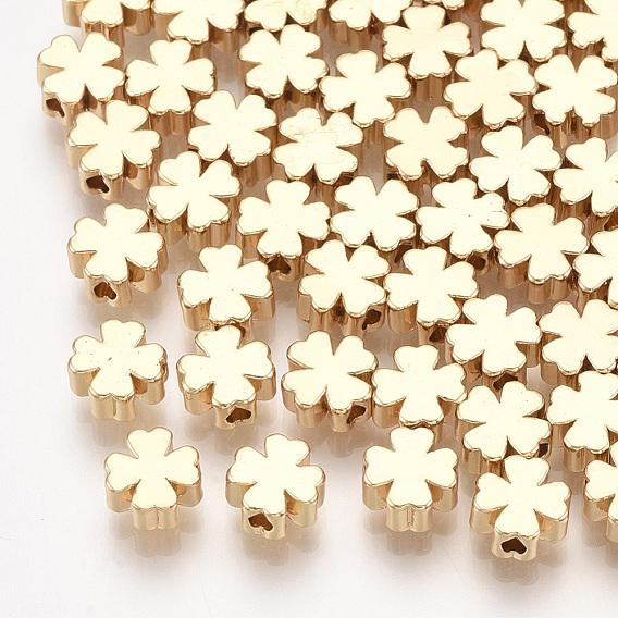 Brass Beads, Clover, Real 18K Gold Plated