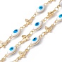 Handmade Eco-friendly Brass Enamel Horse Eye & Butterfly Link Chain, with Cubic Zirconia, Real 18K Gold Plated, Lead Free & Cadmium Free, Soldered, with Spool