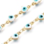 Handmade Enamel Link Chains, with 304 Stainless Steel Findings, Soldered, Heart with Eye, Golden