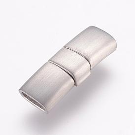 304 Stainless Steel Fold Over Clasps, Magnetic Clasps with Glue-in Ends, Rectangle, Frosted