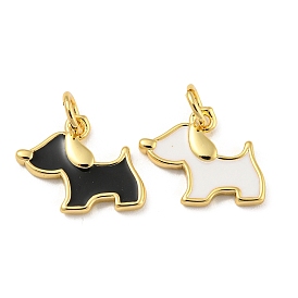 Brass Enamel Charms, with Jump Ring, Real 18K Gold Plated, Long-Lasting Plated, Cadmium Free & Lead Free, Dog Charm