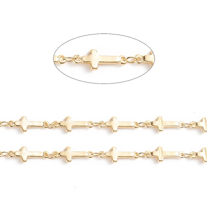 Brass Sideways Cross Link Chains, with Spool, Soldered, Long-Lasting Plated