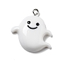 Halloween Opaque Resin Pendants, with Platinum Tone Iron Loops, Ghost