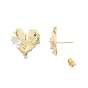 Clear Cubic Zirconia Heart Stud Earrings, Brass Jewelry for Women