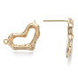 Brass Stud Earring Findings, with Loop, Nickel Free, Hammered, Heart