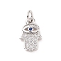 Brass Micro Pave Cubic Zirconia Charms, with Jump Ring, Hamsa Hand with Evil Eye Charm