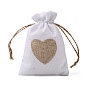 Sachets d'emballage de jute, sacs à cordonnet, rectangle avec le coeur