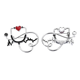 Stethoscope with Heartbeat Enamel Pin, Medical Theme Alloy Badge for Backpack Clothes, Nickel Free & Lead Free, Platinum