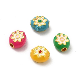 Alloy Beads, with Enamel, Golden, Oval with Flower