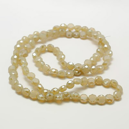 Perles en verre electroplate, demi-plaqué, facette, givré, plat rond, 6x3mm, Trou: 1mm