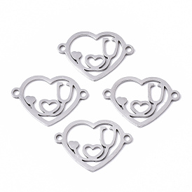 Valentine's Day 201 Stainless Steel Links Connectors, Laser Cut, Heart with Word I Love U