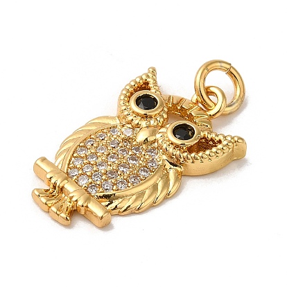 Rack Plating Brass Micro Pave Cubic Zirconia Pendants, with Jump Ring, Long-Lasting Plated, Lead Free & Cadmium Free, Owl