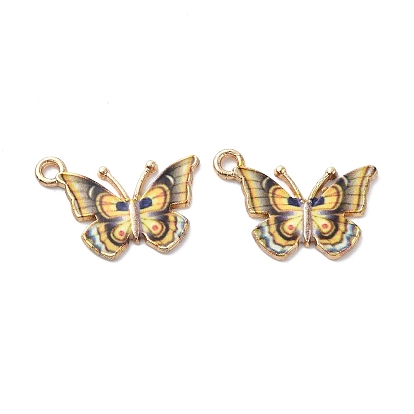 Light Gold Alloy Enamel Pendants, Cadmium Free & Nickel Free & Lead Free, Butterfly Charm