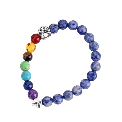 Bracelets extensibles à perles de pierres naturelles et synthétiques, bracelet en alliage à empreinte de patte de chien