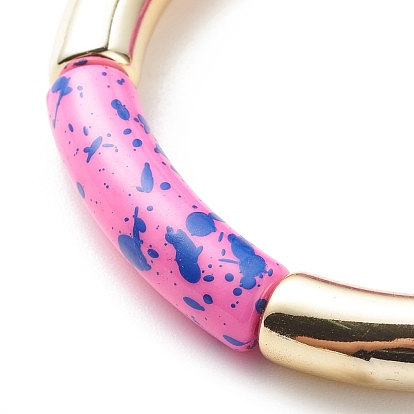 Acrylic Curved Tube Beaded Stretch Bracelet, Chunky Bamboo Friendship Braceelet for Women