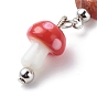 Mushroom Handmade Lampwork Pendant Decorations, with 
Gemstone Chips and Alloy Lobster Claw Clasps