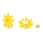 Flower Stud Earrings, with Czech Glass Beads, Golden Plated 304 Stainless Steel Stud Earring Findings and Ear Nuts