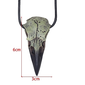 Crow Skull Resin Pendant Necklaces, with Wax Ropes