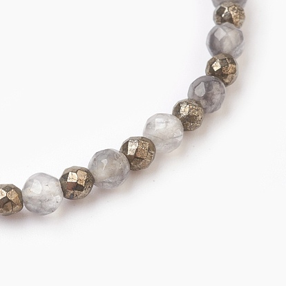 Natural Cloud Quartz & Pyrite Beads Stretch Bracelets, Round, Faceted