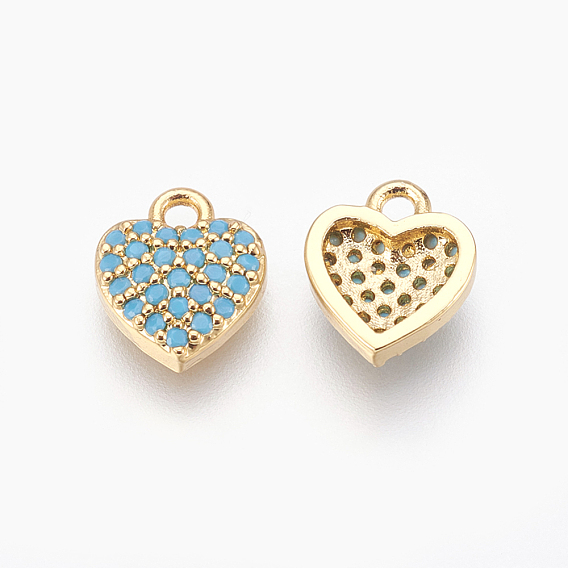 Brass Micro Pave Cubic Zirconia Charms, Heart, Sky Blue