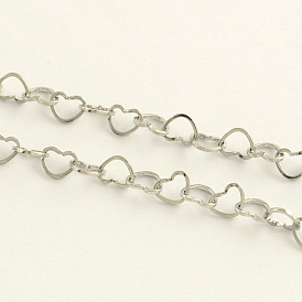 304 ссылка цепи из нержавеющей стали сердце, с катушкой, для ожерелья делает, пайки, 3.7x4.6x0.5 мм, около 82.02 футов (25 м) / рулон