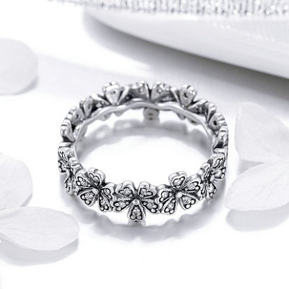 Thailand 925 Sterling Silver  Finger Rings,with Cubic Zirconia, with 925 Stamp,Daisy, Antique Silver