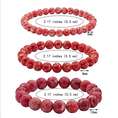 3 piezas 3 conjunto de pulseras elásticas con cuentas redondas de jaspe imperial de tamaño, joyas de piedras preciosas para mujeres