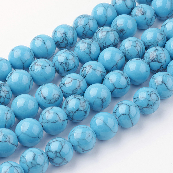 Chapelets de perles turquoises synthétiques, ronde